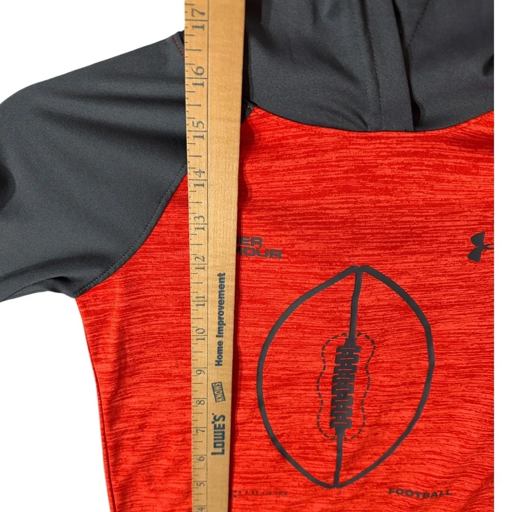 Under Armour Boys Football Hoodie Kids Neon Orange Size 5 Gray Raglan Activewear